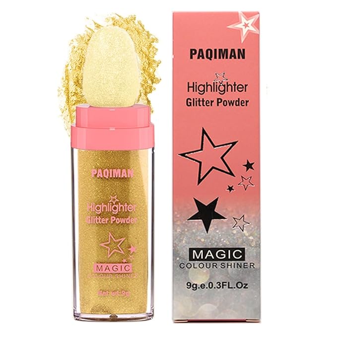 Gold Glitter Powder, Sparkling Neon Outfit Party Rave Festival Accessories Body and Face Highlighter Makeup.(05# Gold)