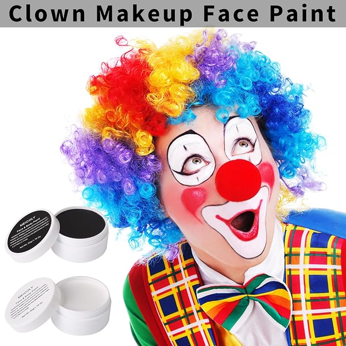 MEICOLY 6Pcs Halloween Makeup Kit,Black White Face Paint Clown White Makeup,Classic Pro Oil Based Face Body Paint for Adults and Kids, SFX Joker Zombie Vampire Skull Skeleton Cosplay,100g/3.53 oz