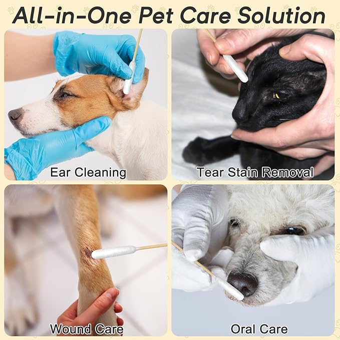200 Pcs Large Cotton Swabs for Pet Care, 6 Inch Long Cotton Swabs with Bamboo Handle, Professional Dog Ear Swabs, Absorbency Big Cotton Tips, Pet Cleaning Solution Supplies
