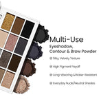 Erinde Nude Brown Eyeshadow Palette, 12 Colors Matte Shimmer Beige Silver Gold Taupe Champagne Gray Black Eye Shadow Palette, Highly Pigmented Long Lasting Waterproof Eyeshadow Pallete, 01