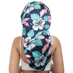 AWAYTR Long Satin Bonnet for Braids - Elastic Silk Hair Bonnets for Sleeping Night Cap Stretchy Tie Band for Women（Flower D）
