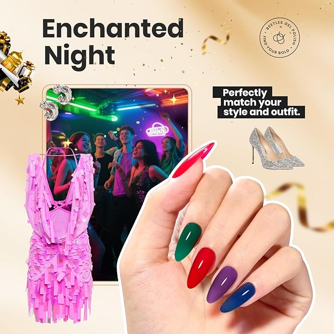 Beetles Christmas Nail Polish Set, 6 Colors Quick Dry Jelly Nail Polish Kit, Winter & Fall Sheer Jelly Syrup Nails Enchanted Night Gifts for Women Salon DIY Manicure Kit