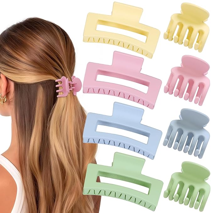 Medium Hair Clips for Women 8 Pcs Small Claw Clips for Thin and Thick Hair 2 Styles Hair Claw Clips Combination Rectangle Banana Jaw Hair Accessories for Women and Girls (Colorful)