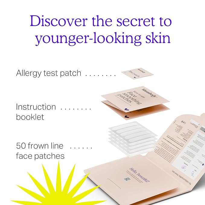 Blumbody Forehead Wrinkle Patches - Anti Wrinkle Facial Patches to Smooth Eyes & Forehead Wrinkles - Non-Silicone Face Tape for Fine Wrinkles between Eyes & Face - 50 Patches (Up to 60 day supply)