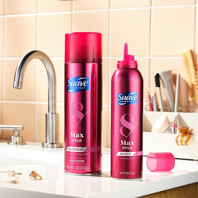 Suave Hairspray Max Hold Variety 2-Pack, Unscented & Scented Formulas – Aerosol Hairspray, 11 Oz Ea.