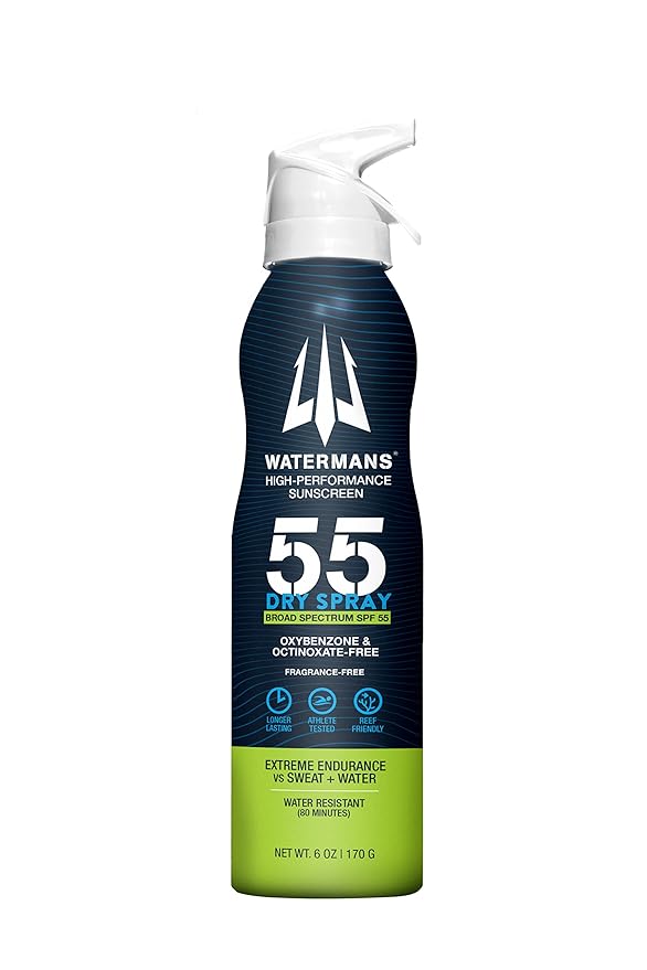 Watermans Dry Spray Sunscreen SPF 55 – Reef Safe, Broad Spectrum UVA/UVB Protection, Fragrance Free, Oxybenzone Free Sunscreen Spray