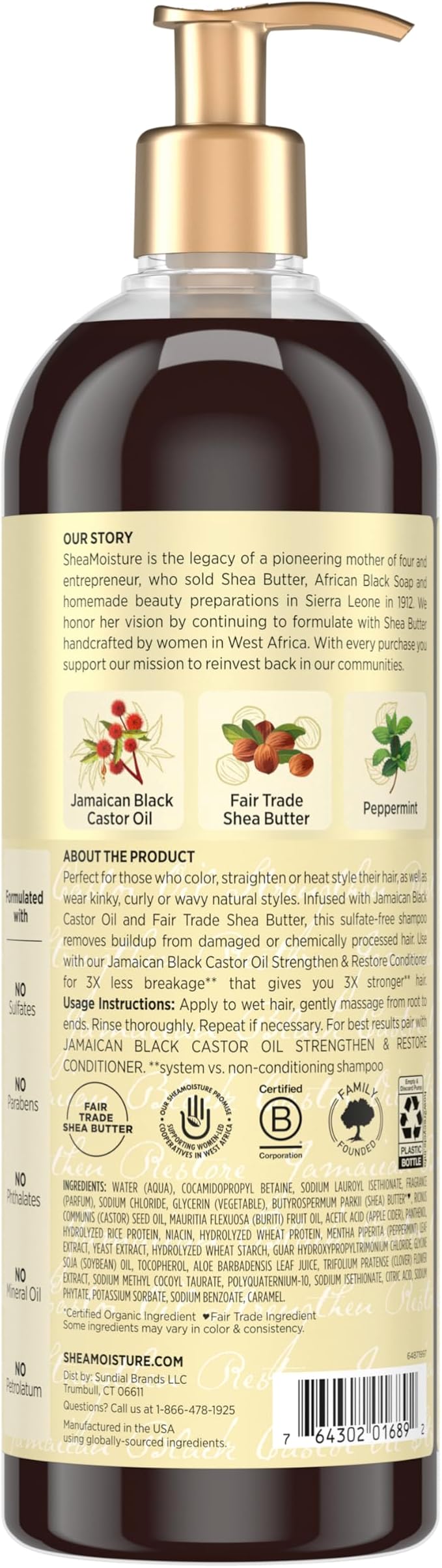 SheaMoisture Strengthen and Restore Shampoo Jamaican Black Castor Oil for Damaged Hair Sulfate-Free 24 oz