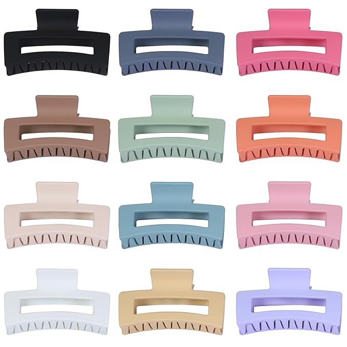 12 Pcs Medium Hair Clips, 3.5 Inch, Colorful - Hair Clips for Thick and Thin Hair, Square Claw Clips, Jaw Clips, Bulk Hair Accessories for Women and Girls