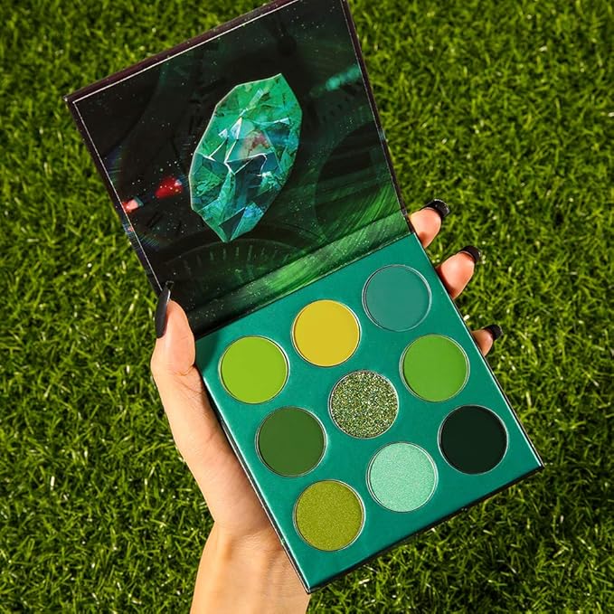 docolor Eyeshadow Palette 9 Colors Green Eyeshadow Gemstone Shadow Palette Highly Pigmented Mattes Shimmers Smokey Glitter Cream Colorful Powder Long Lasting Waterproof Makeup Palette