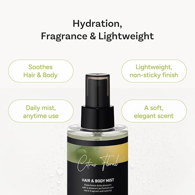 Perfumed Hair Mist for Women – Castor Oil for Shine & Long-Lasting Scent, Clean Hair Perfume & Body Mist – Botanical Waters & 17 Amino Acids, Sulfate, Paraben, Silicone-Free – Cirus Floral, 125ml