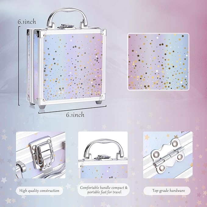 Beginner Makeup Set for Teen Girl Women, Makeup Present for Her, Makeup Kit with Cosmetic Train Case Contained Eyeshadow Blush Lip Gloss and Oil Lip Liner Eyeliner Brushes Mirror (Purple)