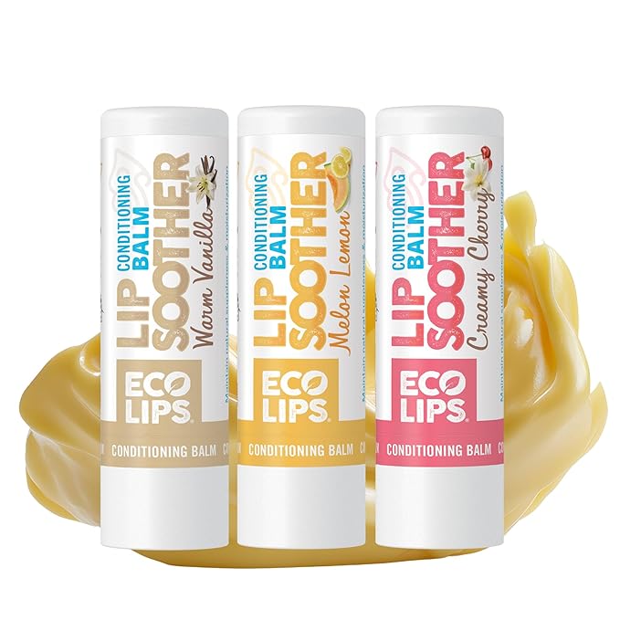 Eco Lips Conditioning Lip Soother Lip Balm – Natural & Moisturizing Lip Care with Shea & Murumuru Butter, Clean Beauty, Daily Hydration & Protection for Chapped Lips, Variety 3-pack 0.15 oz.