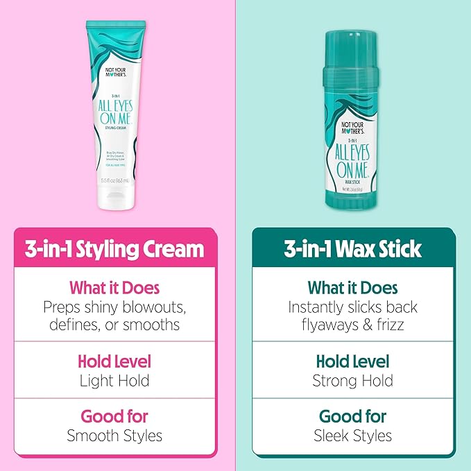 Not Your Mother's All Eyes On Me 10-in-1 Hair Perfector & 3-in-1 Wax Stick & Styling Cream (3-Pack) - Protectant & Styling Products for All Hair Types