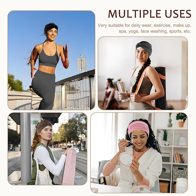 12 Pcs Stretchy Sport Headbands for Women,Absorbed Sport Headband Soft Twist Knotted Headbands for Yoga, Workout Daily Life