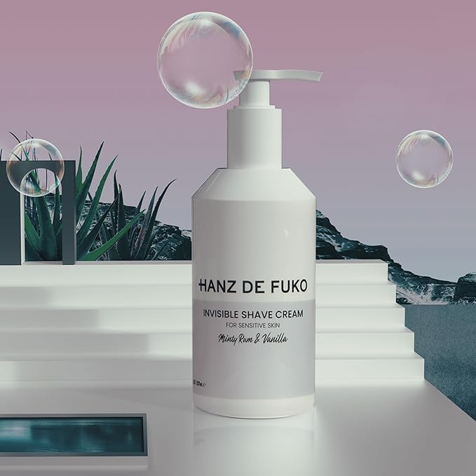 Hanz de Fuko Invisible Shave Cream for Men & Women – Premium Shaving Cream, Great for Sensitive Skin – Hypoallergenic Formula with Aloe Vera, Shea Butter, Acai – Sulfate and Paraben Free – 8 oz.