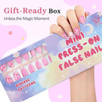 16 Sizes Press on Nails Kit for Kids - 32 Pieces French Almond Fake Nail Tips for Girls 8-12 Years Old with Jelly Nail Adhesives & No-Lamp Nail Glue, Birthday Christmas Gifts (Pink Ice Cream)