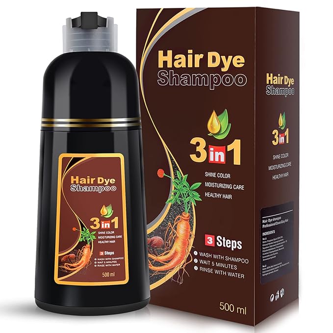 IIIMEIDU Hair Dye Shampoo 3 in 1 for Grey Coverage, Herbal Ingredients Shampoo Hair Dye for Women Men 500ml