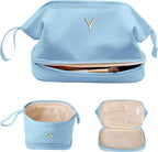 Travel Essentials for Friends Female Mom, Personalized Makeup Bag, Double Layer Cosmetic Bag with Makeup Brush Organizer, Waterproof, Large Capacity PU Leather Toiletry Bag Customized Gifts