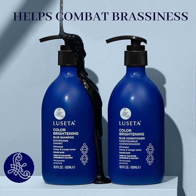 Luseta Blue Shampoo for Brassy Hair and Brunettes, Level Up Tones Down Orange & Copper Hues, Blue Shampoo and Conditioner for Color Treated Hair, Targets Brassy and Refresh cool-toned colors 2x16.9oz