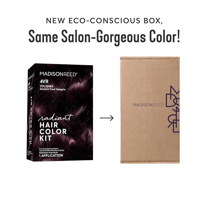 Madison Reed Radiant Hair Color Kit | 4VR Darkest Cool Sangria (Volterra Amethyst) for 100% Gray Hair Coverage | Salon Quality Permanent Hair Dye | PPD-Free & Ammonia-Free | (Packaging Varies) 2 Pack