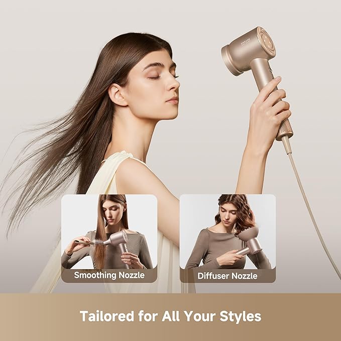 Dreame Glory Mix High-Speed Hair Dryer, Dual Voltage, 3 Magnetic Nozzles, Perfume Infusion, Customized Fragrant Drying, NTC Control, 300M Negative lons, 110,000RPM Motor, 336g Lightweight, Gold