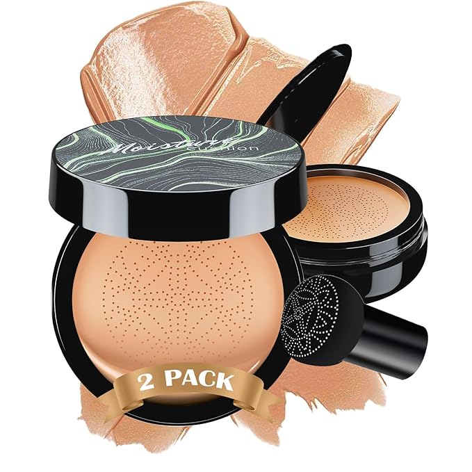 Mushroom Head Air Cushion CC Cream - BB Cream Face Makeup Foundation for Mature Skin Moisturizing Concealer Brighten Long-Lasting, Even Skin Tone for All Skin Types (2PCS Medium Deep)