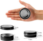 24 Pack 2 Ounce Screw Top Aluminum Tin Jar with Screw Clear Lid and Blank Labels, Refillable 60ml Metal Containers for Lip Balms, Candles, Salves, Spices, Crafts (Black)
