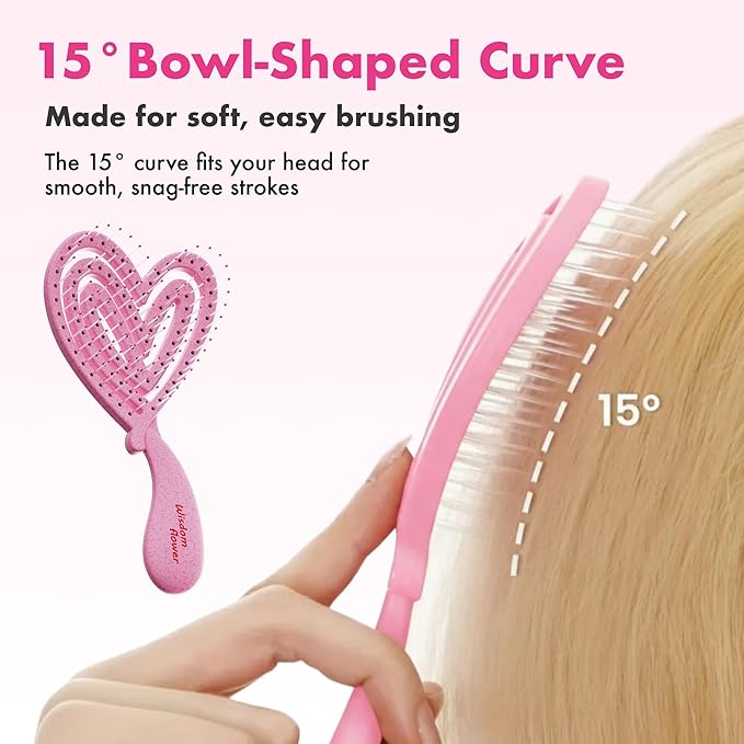 Detangler Brush – Heart-Shaped Detangling Brush for Curly, Wavy, Thick Hair – Sakura pink Hairbrush for Women with Bowl-Curve, Flexible Bristles, Blow Dryer Safe, Small