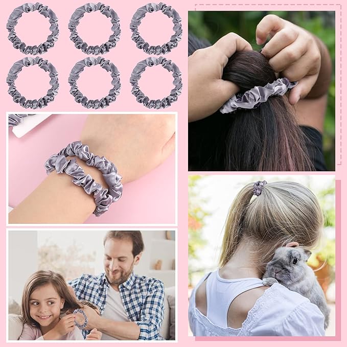 12Pcs Satin Scrunchies, Silver Gray Satin Hair Ties Elastic Hair Bands Ponytail Holder Hair Accessories for Women Girls