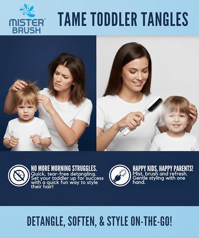 2-in-1 Hairbrush Mister – Innovative Hair Mist & Brushing Tool for Wet & Dry Hair Styling – No-Tangle Bristles, Convenient Water Reservoir, Easy-to-Use (White)