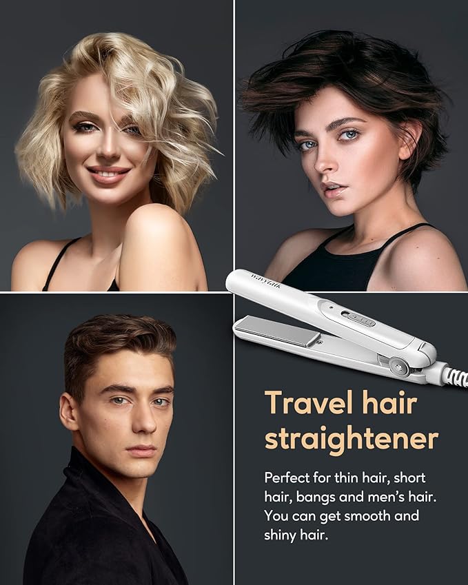 Wavytalk 0.7 Inch Ceramic Mini Hair Straightener - Small Flat Irons for Short Hair, Curls Bangs, Travel Friendly (White)