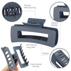 12 Pcs Large Hair Clips for Women, 4.2 Inch Square Claw Clips, Colorful Hair Claw Clips for Thick and Thin Hair, Bulk Hair Accessories for Women and Girls - Grey