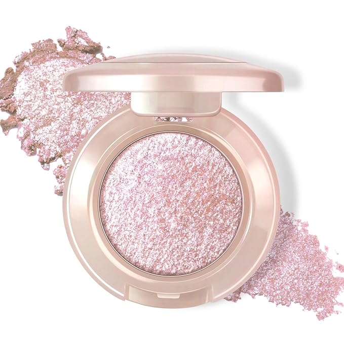 Holographic Light Pink Glitter Eyeshadow, Multichrome Shimmer Color Shifting Single Eyeshadow, Chameleon Metallic Iridescent Eye Shadow Palette Bouncy Texture Fairy Highlighter Makeup #2