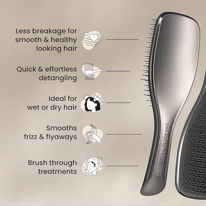 Tangle Teezer Chrome Ultimate Detangler Brush for Wet & Dry Hair, Eliminates Knots & Reduces Breakage for Straight to Curly Hair Types, Midnight Silver