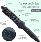 MINT Extra-Long 1 1/3 Inch Thermal Brush for Effortless Curls, Volume & Waves | 230-430°F 2-Heater Ceramic Curling Iron Brush Creates Long-Lasting Styles | Heated Round Styler