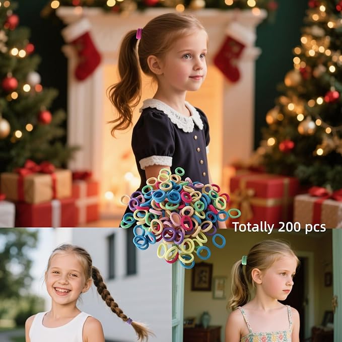 Mini Small Hair Ties All Hair Types Seamless Hair Ponies Elastics Ponytail Holders Hair Scrunchies Hair Accessories Baby Girls Kid Children 200 pcs