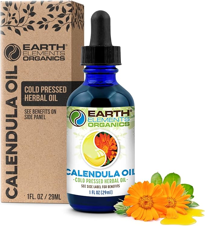 Calendula Oil with Sunflower Oil, Herbal Care for Chapped or Damaged Skin, Organic Skincare for All Skin Types - 1 fl oz
