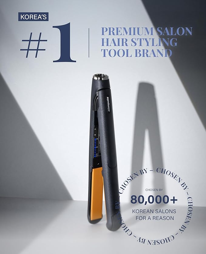 GLAMPALM Hair Straightener 1" Ceramic Flat Iron with Vibrating Plates, Korea's No.1 Professional Salon Tool with 3D Swivel Cord & Dual Voltage, 11 Heat Settings(140°–450°), 25s Fast Heat-Up (GP225)