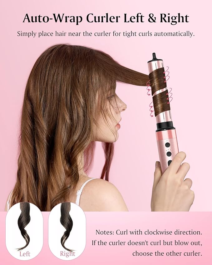 Brightup Dual Voltage Hair Styler - 5 in 1 High Speed Hot Air Styler 1400W Blow Dryer Brush, Negative Ions, Cool Shot Button, Curler, Volumizer, Straighter, No Heat Damage, with Travel Bag