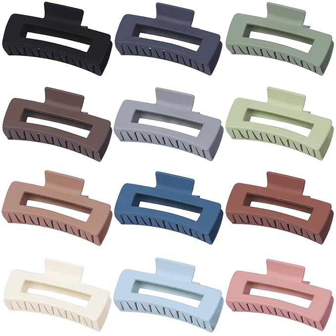 Hair Clip - Claw, 4.1 Inch Extra Large for Thick, Long, Curly Hair, 12 Pcs, 12 Rubber Paint and Plastic Materials, Non-Slip Design, Women and Girls Hair Accessories - Multicolor