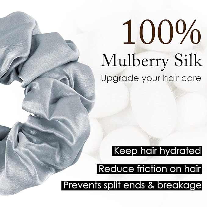 OLESILK 100% Mulberry Silk-Scrunchies for Hair Sleep, Women Grils Silk Hair Ties for Frizz & Breakage Curly Hair, No Damage, Elastics Ponytail Holder, 3 Pack