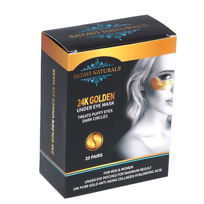 24K Gold Under Eye Mask Patches for Dark Circles & Puffy Eyes Treatment - 20 Pairs Hydrating Anti-Aging Hyaluronic Acid & Collagen Eye Pads for Smoother Softer Cool Skin, Beauty Gel Eyemask Skin Care