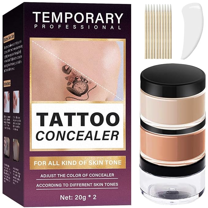 Tattoo Cover Up Makeup Waterproof, 2 Colors Tattoo Concealer, Invisible Tattoo Cover Up, Suitable for Tattoos Scars and Spots, for All Skin Types,2.8Oz