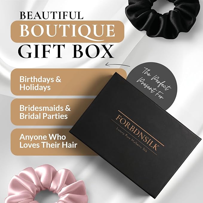 100% Pure 22 Momme Mulberry Silk Scrunchies (Set of 3) | Highest grade (6A) Luxury Hair Ties| (Black,White,Pink) | (White, Standard/Small/Skinny)