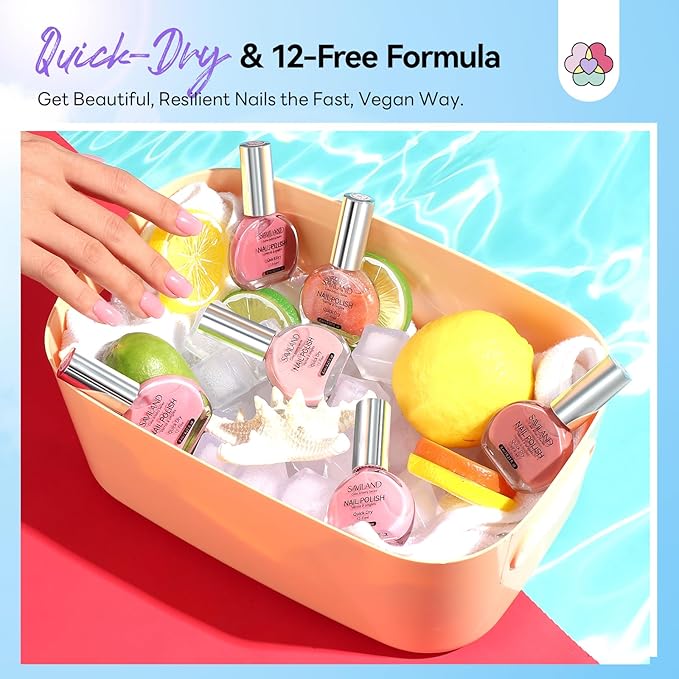 SAVILAND Pink Nude Nail Polish Set: 6-Color Quick Air Dry Nail Polish Shimmer Glitter Pearl Pink Fingernail Polish Set 12-Free Nail Lacquer DIY Home Christmas Gifts for Women 8ml