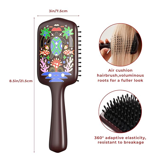 SIMETRA Wooden Paddle Hair Brush Unique Pattern Guinean Ovangkol Hardwood Bristles Hair Brushes for Women Wet Brush Detangling Brush for Scalp Massage for Men Kids for All Hair Types (Turtle)