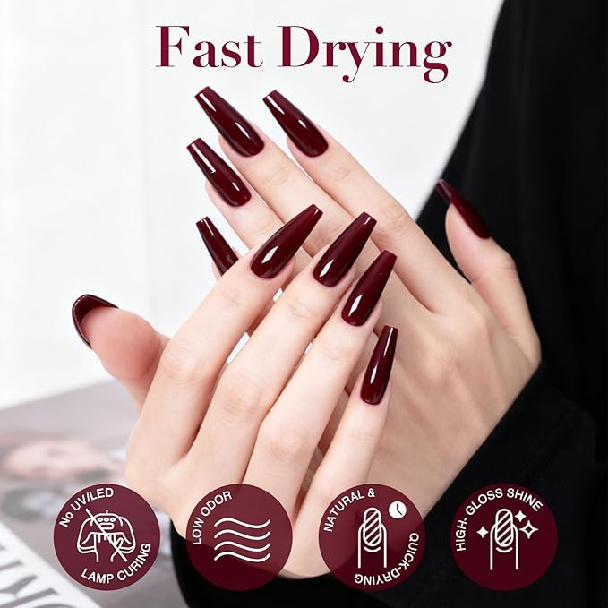 AZUREBEAUTY Dark Red Nail Polish, Quick Dry Nail Lacquer Natural Strengthening Treatment Kit DIY Salon at Home Women Gifts 0.34 fl oz