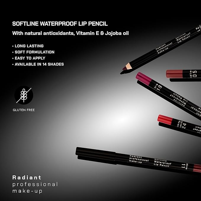 Radiant Professional Waterproof Lip Liner Pencil - Long Lasting Lip Liner for Defined Lips - Soft & Creamy Lipliner with Vitamin E - 1.20 gr, (09 RED APPLE)