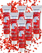 6PCS Red Face Body Glitter Gel，Holographic Chunky Sequins Body Glitter Paint for Party Singer Concerts Music Festival Rave Accessories for Girls Women Face Body DIY Sparkling Makeup