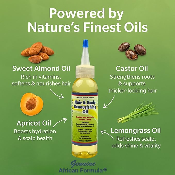 Hair & Scalp Renourishing Oil 4oz (118.29ml) | Lightweight Natural Treatment with Essential Oils, Shea Butter & Vitamin E | Strengthens, Nourishes & Restores Dry, Brittle Hair & Split Ends